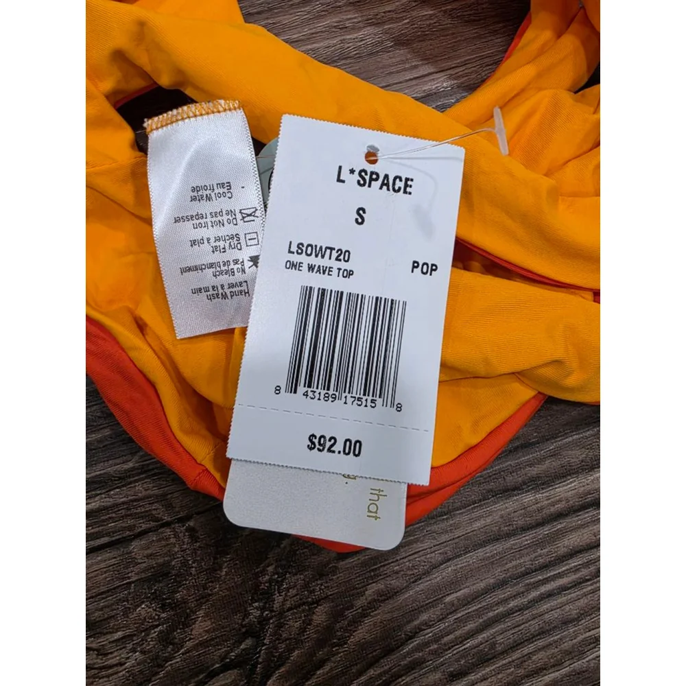 L*Space One Wave Bikini Top Small D/DD Reversible Orange Yellow Swim Top NWT